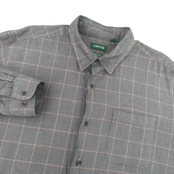 Orvis Other - Orvis Mens XL Classic Fit Tri-Blend Wool Cotton Houndstooth Plaid Button Down